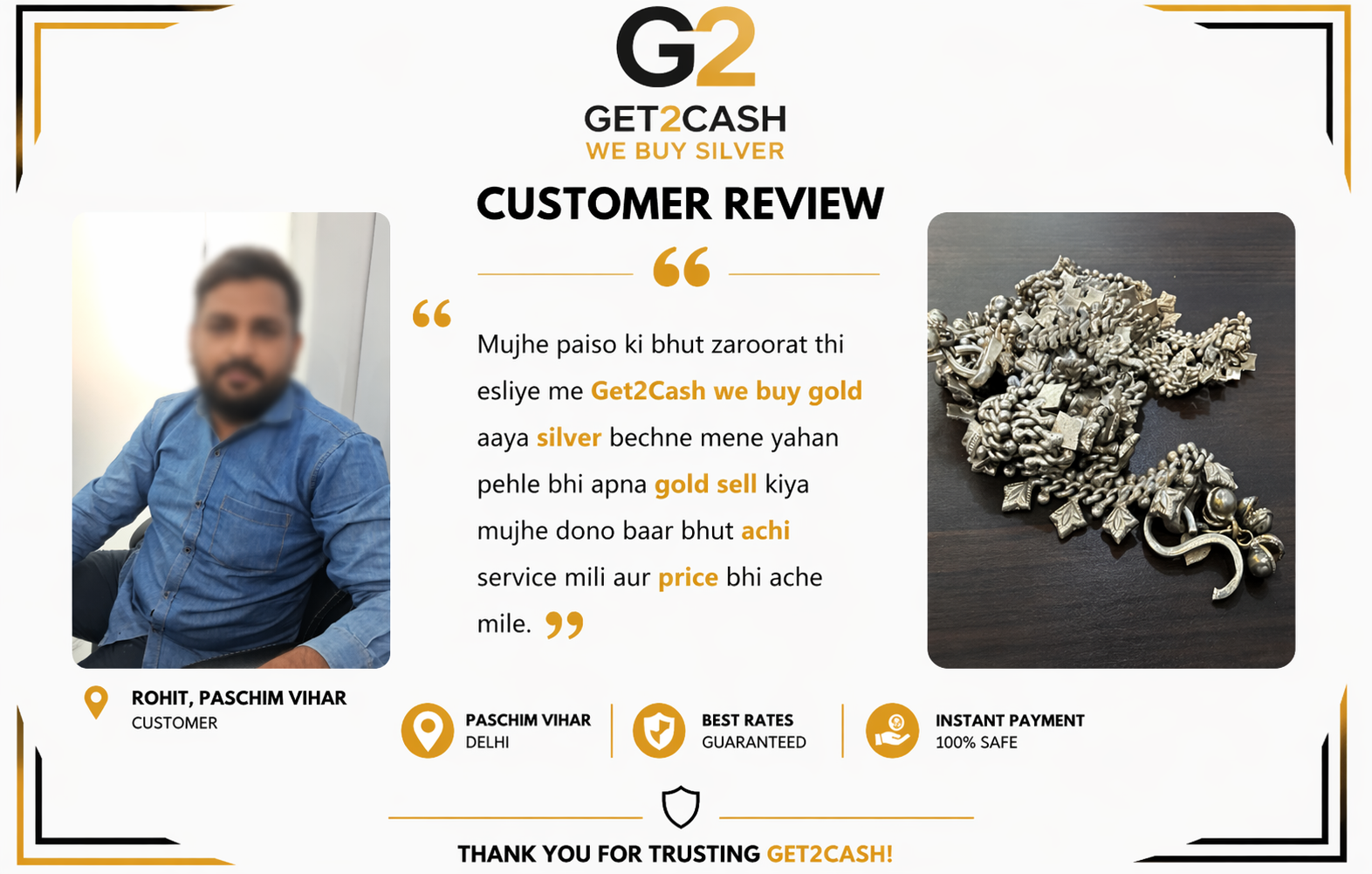 Cash for Silver in Paschim Vihar